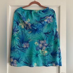 Deane & White Med Skirt Aqua Tropical Floral USA Hawaiian Polyester Summer